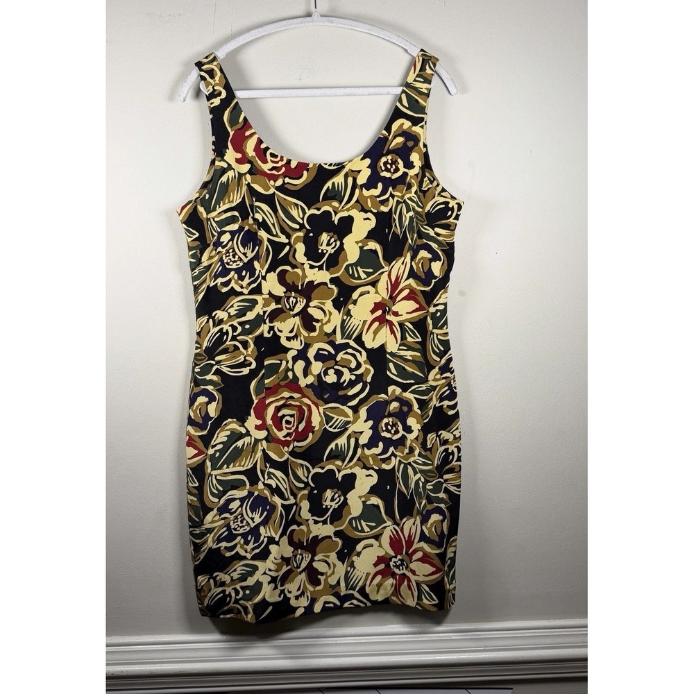 VTG INKA 100% Silk Knee Length Sheath Tank Dress Sz 12 Earthy Lined Floral Prep